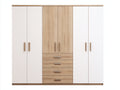 Kleiderschrank Holzwerkstoff 240x58x210 cm weiß-natur - mit 6 Türen und 4 Schubladen für Schlafzimmer