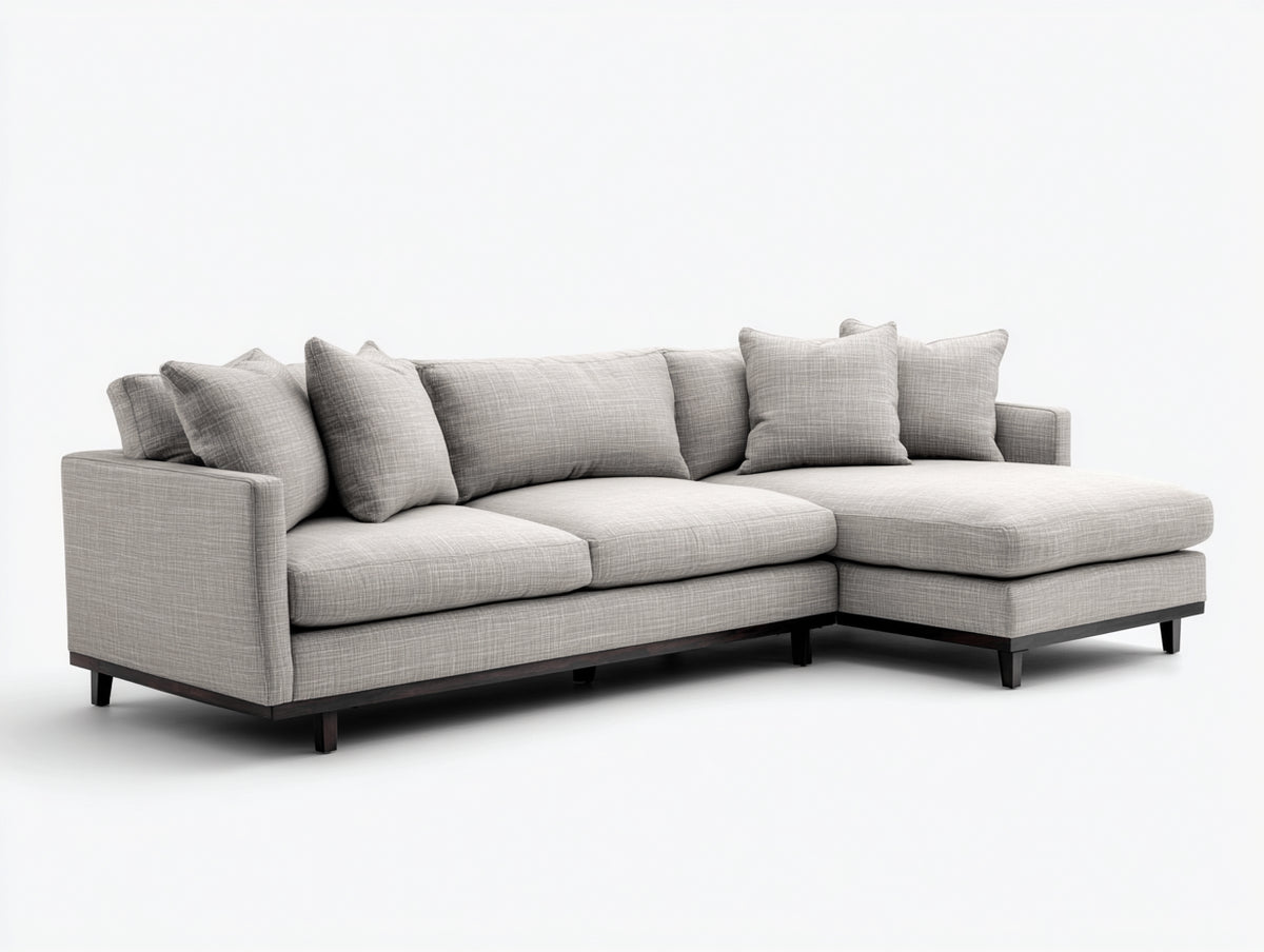 Sofás de esquina tapizados en tejido 290 x 180 x 85 cm - Gris claro - Diseño moderno con base de madera