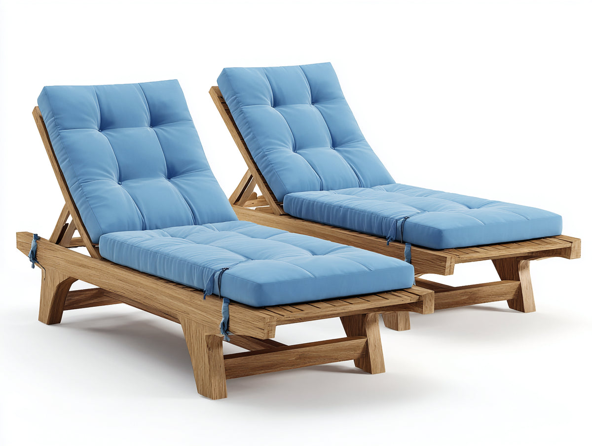 Sonnenliege im 2er Set aus Holz ca. 198 x 70 x 94 cm - Hellblau und Naturbraun - Verstellbare Rückenlehne - Modernes Design