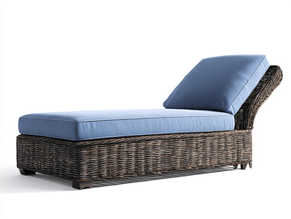 Sonnenliege Polyrattan 200x75x82 cm - dunkelbraun und blau - für Garten und Terrasse