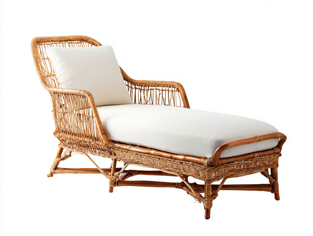 Sonnenliege Rattan Geflecht 198x76x90 cm - Naturbraun-Cremeweiß - Klassisches Gartendesign