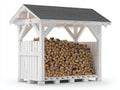 Kaminholzregal 220x90x220 cm - Massivholz in Weiß mit schwarzem Dach - überdachtes Brennholzlager - Landhausstil
