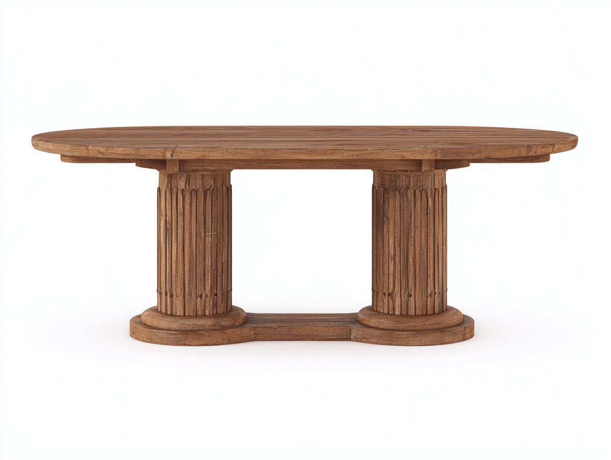 Gartentisch aus Massivholz 220x110x75 cm - Naturholz - Ovaler Esstisch für den Außenbereich