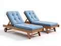 Sonnenliege im 2er-Set mit verstellbarer Rückenlehne - Holzrahmen und Stoffpolsterung - 200 x 70 x 90 cm - Blau und Natur - Gartenliegen mit Transportrollen