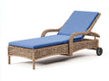 Sonnenliege Rattan Geflecht 205x78x86 cm - Naturbraun-Blau - Klassisches Gartendesign