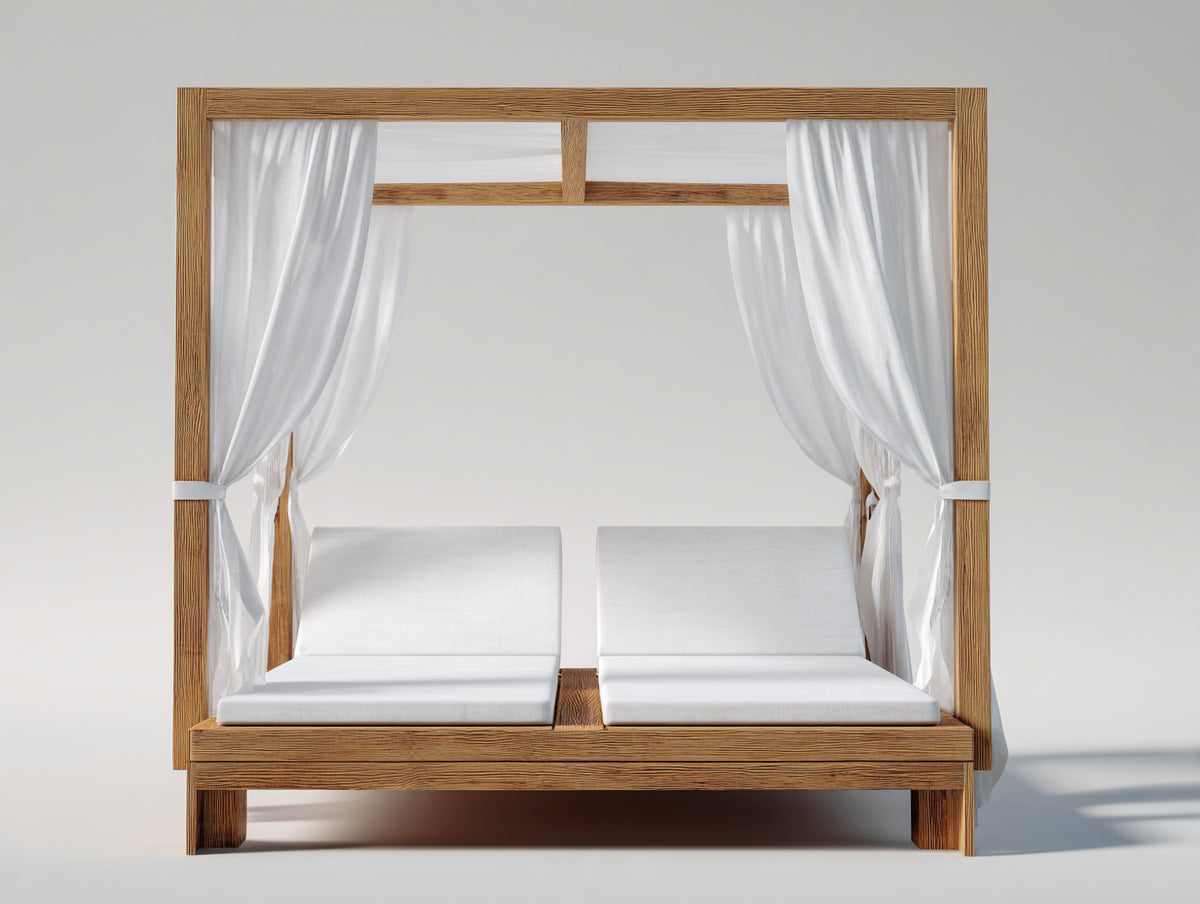 Sonnenliege Massivholz 210x160x220 cm - Naturbraun-Weiß - Modernes Gartendesign