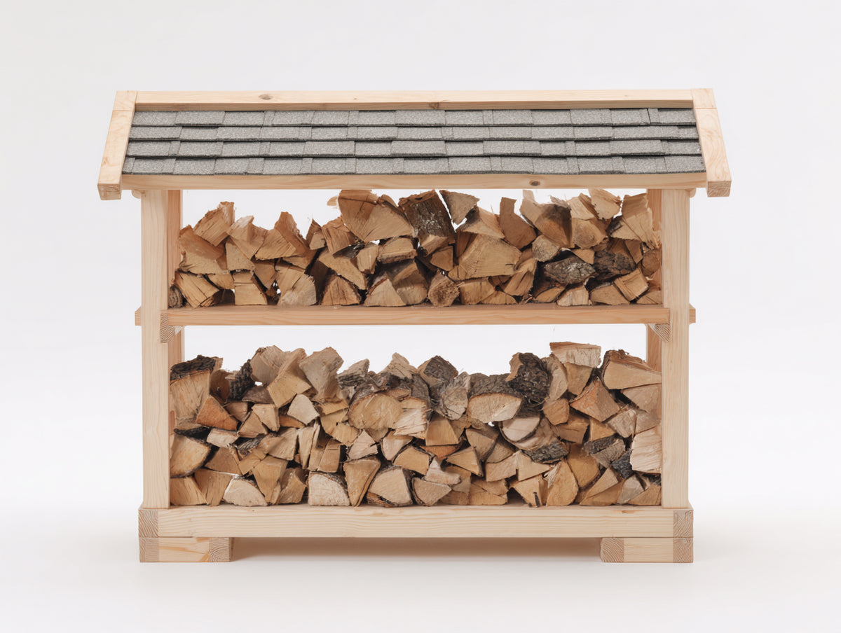 Kaminholzregal Massivholz 120x35x115 cm - natur und grau - mit Schutzdach