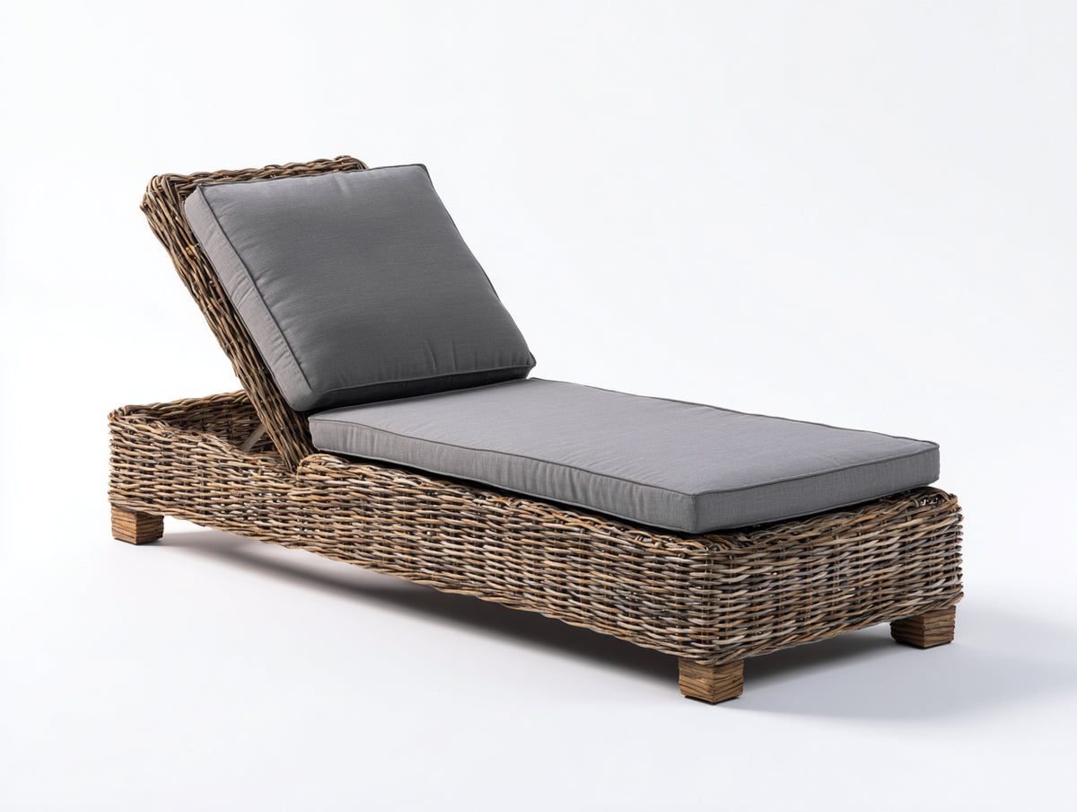 Sonnenliege aus Polyrattan 200 x 75 x 90 cm - Naturbraun - Verstellbares Design für Garten und Terrasse