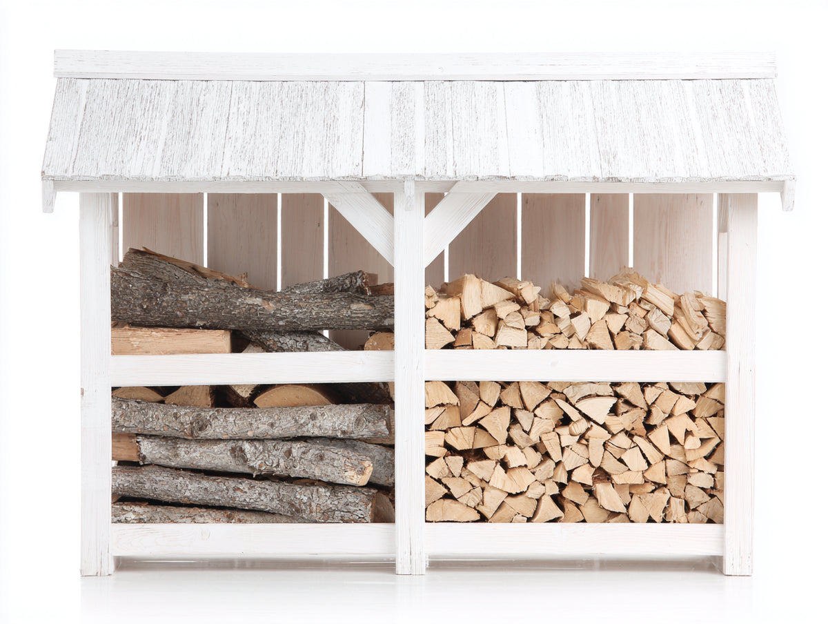Kaminholzregal aus Holz 160 x 50 x 105 cm - Weiß - mit Schutzdach für Garten