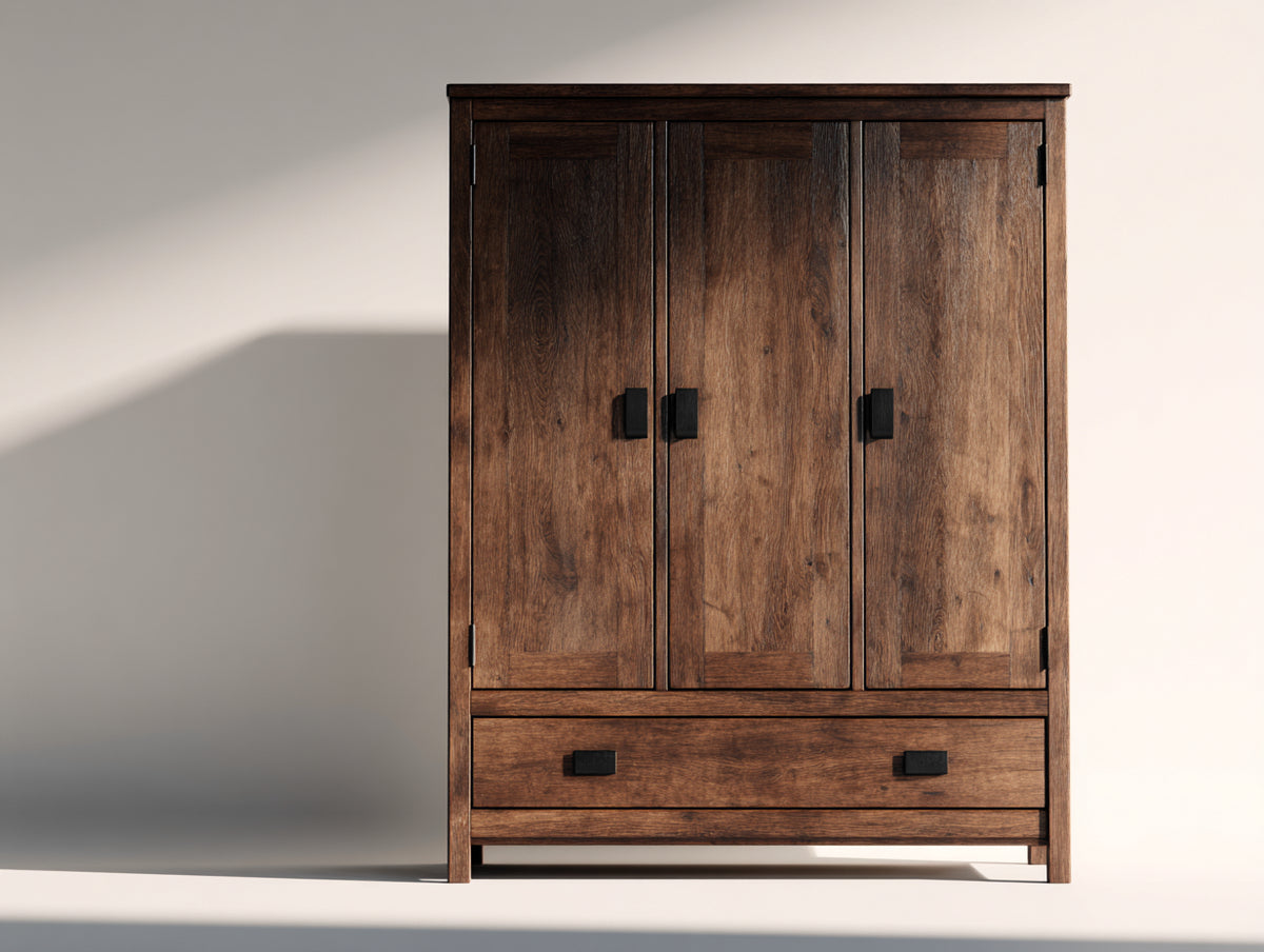 Kleiderschrank Holz 120x52x160 cm - Dunkelbraun - für Schlafzimmer - 3 Türen und 1 Schublade