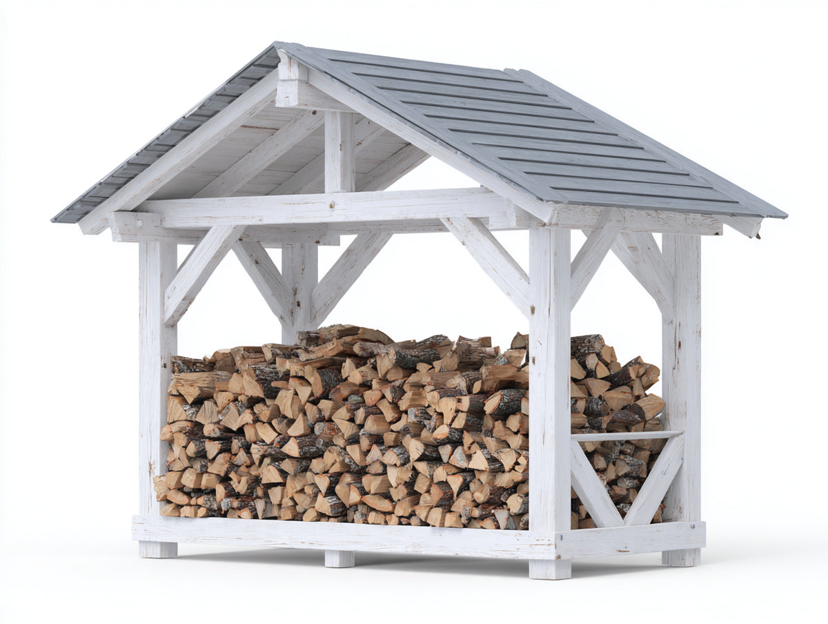 Kaminholzregal 220x95x210 cm - Holz in Weiß-Natur mit grauem Dach - für Garten und Terrasse - Landhausstil