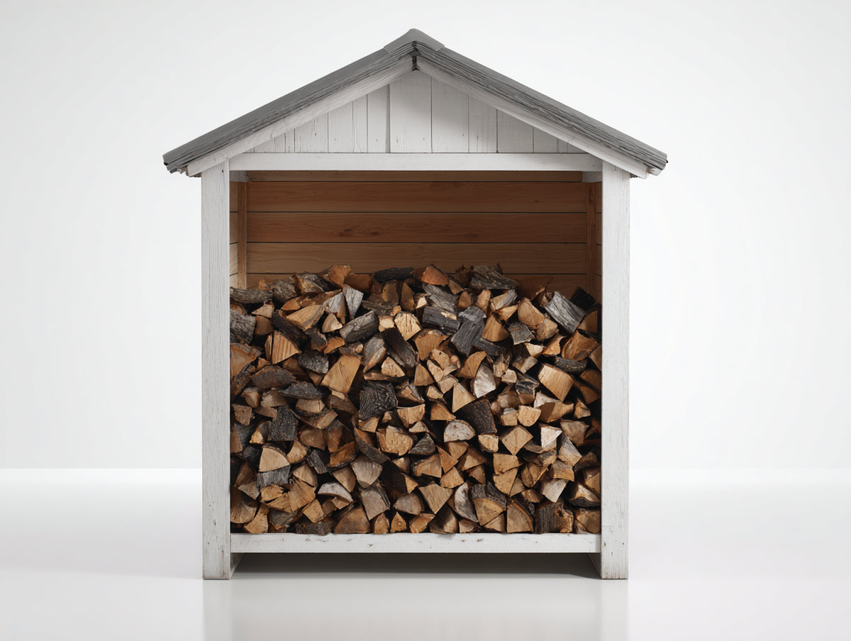 Kaminholzregal aus Holz 120 x 60 x 170 cm - Weiß-Naturbraun - Überdachtes Design für Garten und Terrasse