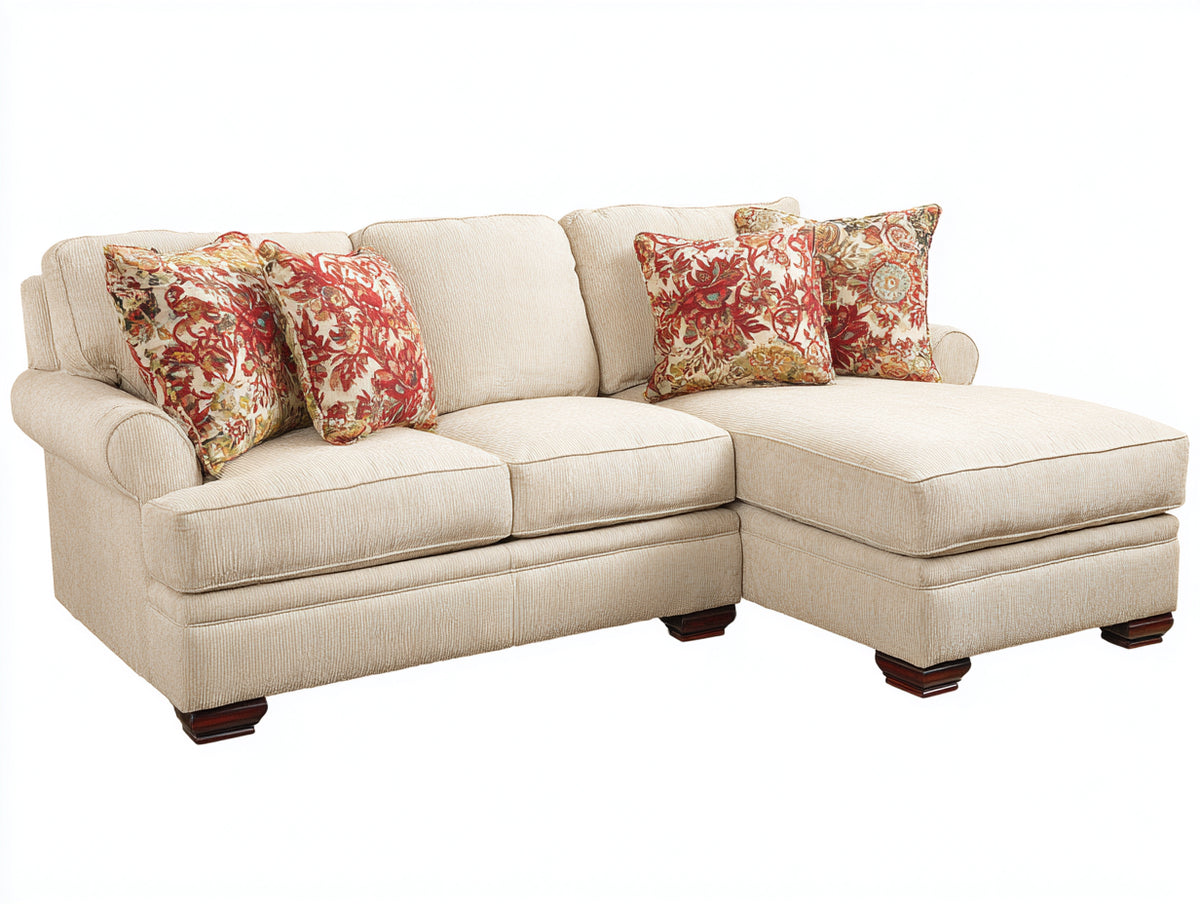 Sofás de esquina con tapizado de tejido texturizado 278x176x88 cm - beige crema - diseño clásico con asiento prolongado para salón