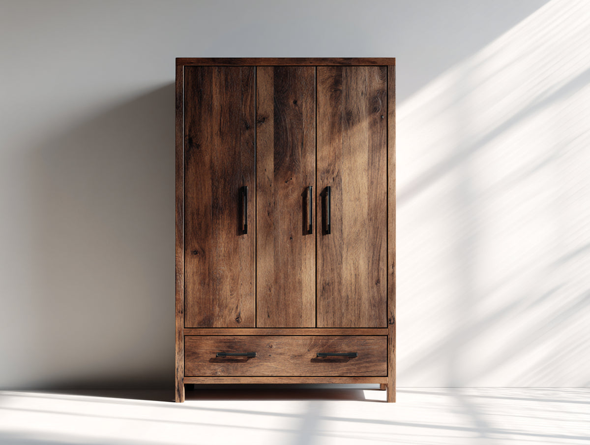 Kleiderschrank Holzoptik 120x55x190 cm - Braun Schwarz - 3 Türen 1 Schublade
