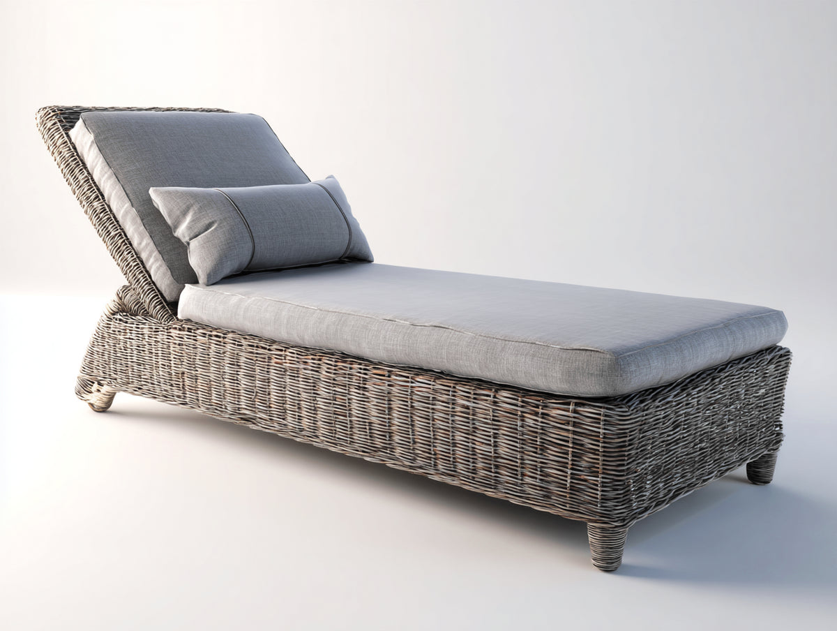 Sonnenliege Rattan Geflecht 200x75x82 cm - Naturgrau-Grau - Modernes Gartendesign