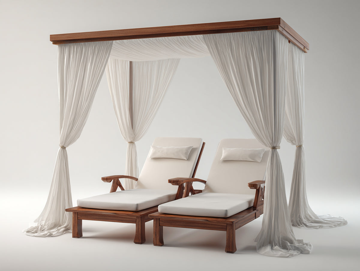 Sonnenliege Massivholz 220x180x235 cm - Naturbraun-Cremeweiß - Luxuriöses Gartendesign