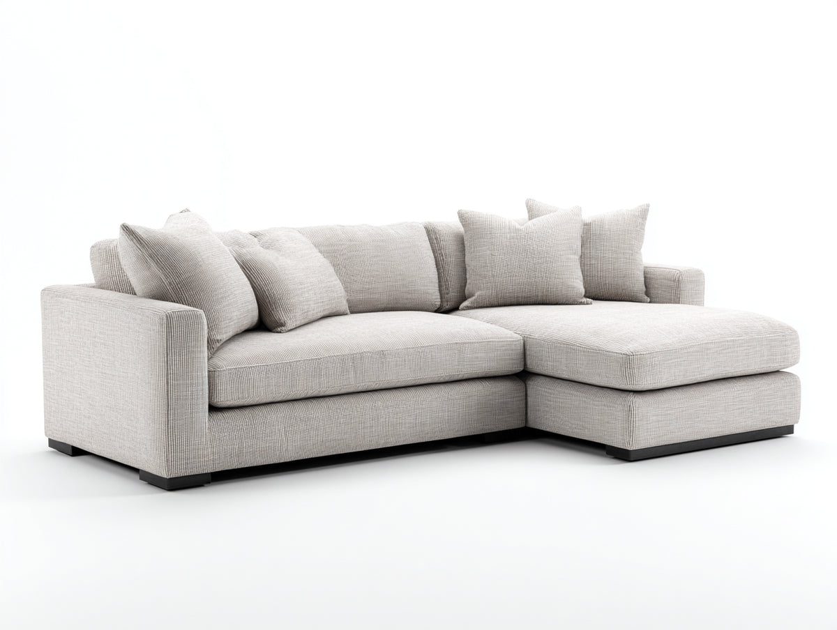 Sofás de esquina con tapizado de tejido texturizado 290x178x84 cm - beige claro - diseño moderno con asiento prolongado para salón