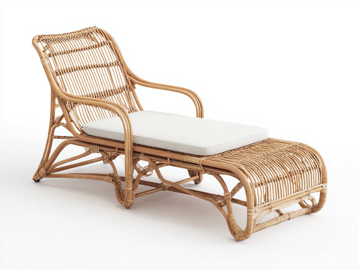 Sonnenliege Rattan 180x72x88 cm - naturholz und weiß - für Garten und Terrasse
