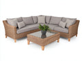 Gartensofa Polyrattan 260 x 260 x 85 cm - Natur und Grau - Ecksofa mit Gartentisch