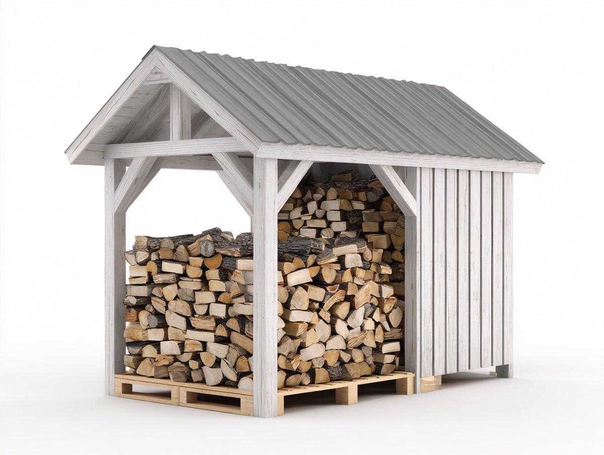 Kaminholzregal Holz 210x90x190 cm Weiß-Schwarz für Außenbereich - Überdachte Lagerung