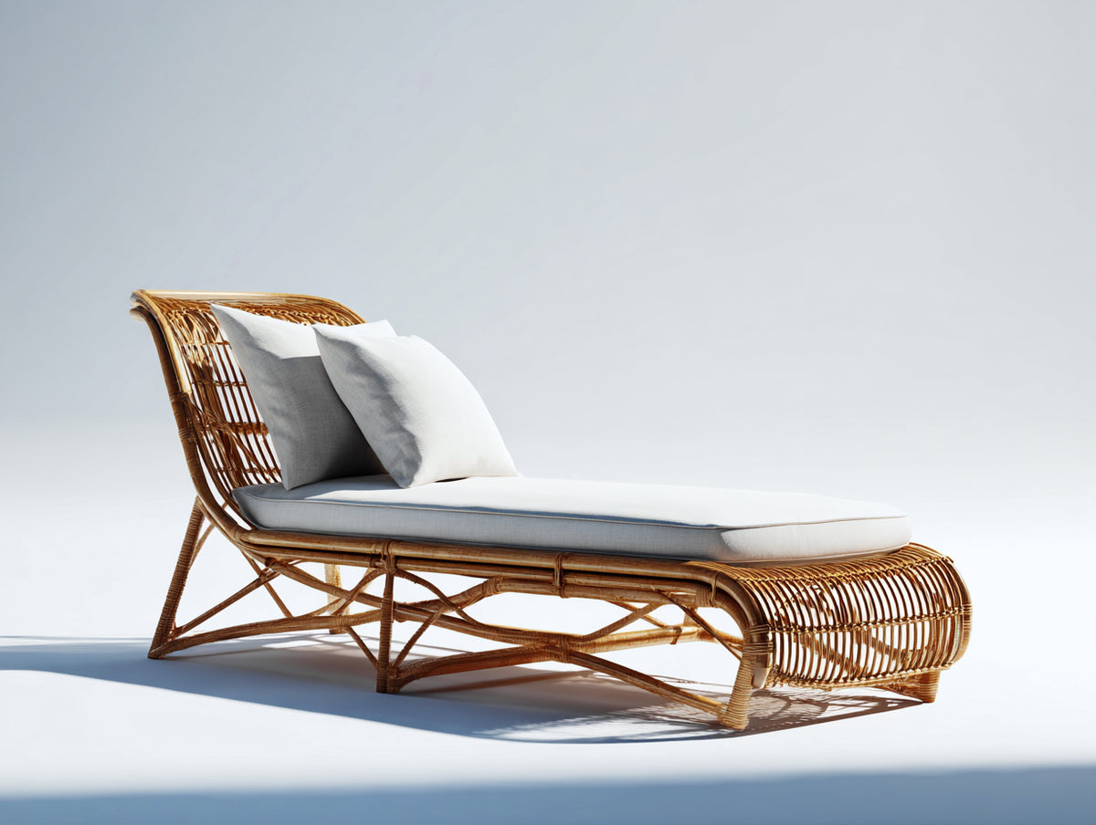 Sonnenliege Rattan Geflecht 195x78x88 cm - Naturbraun-Weiß - Boho Gartendesign