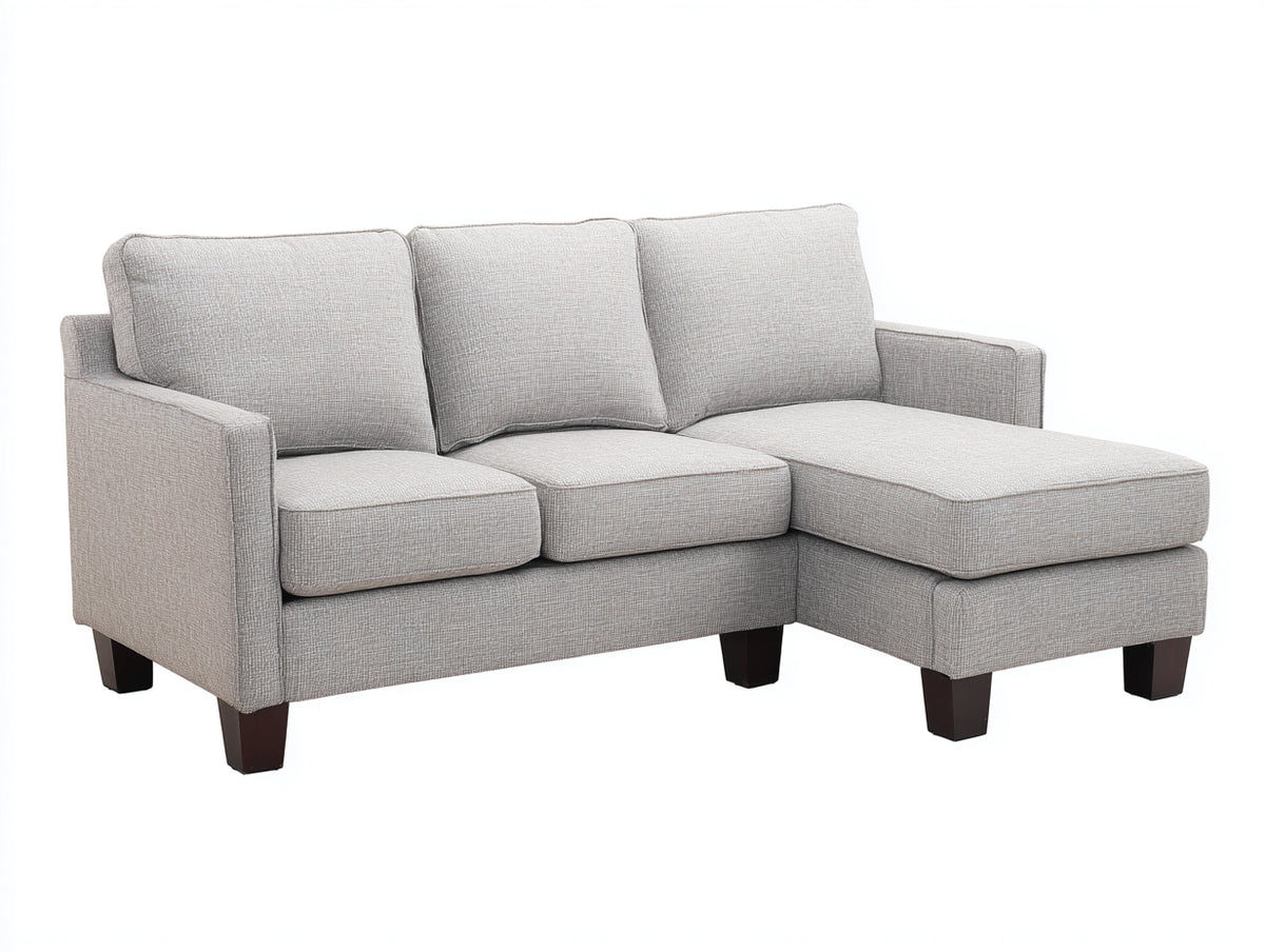 Sofá de esquina tapizado 220 x 150 x 88 cm - gris claro y marrón oscuro - diseño compacto con chaise longue para salón