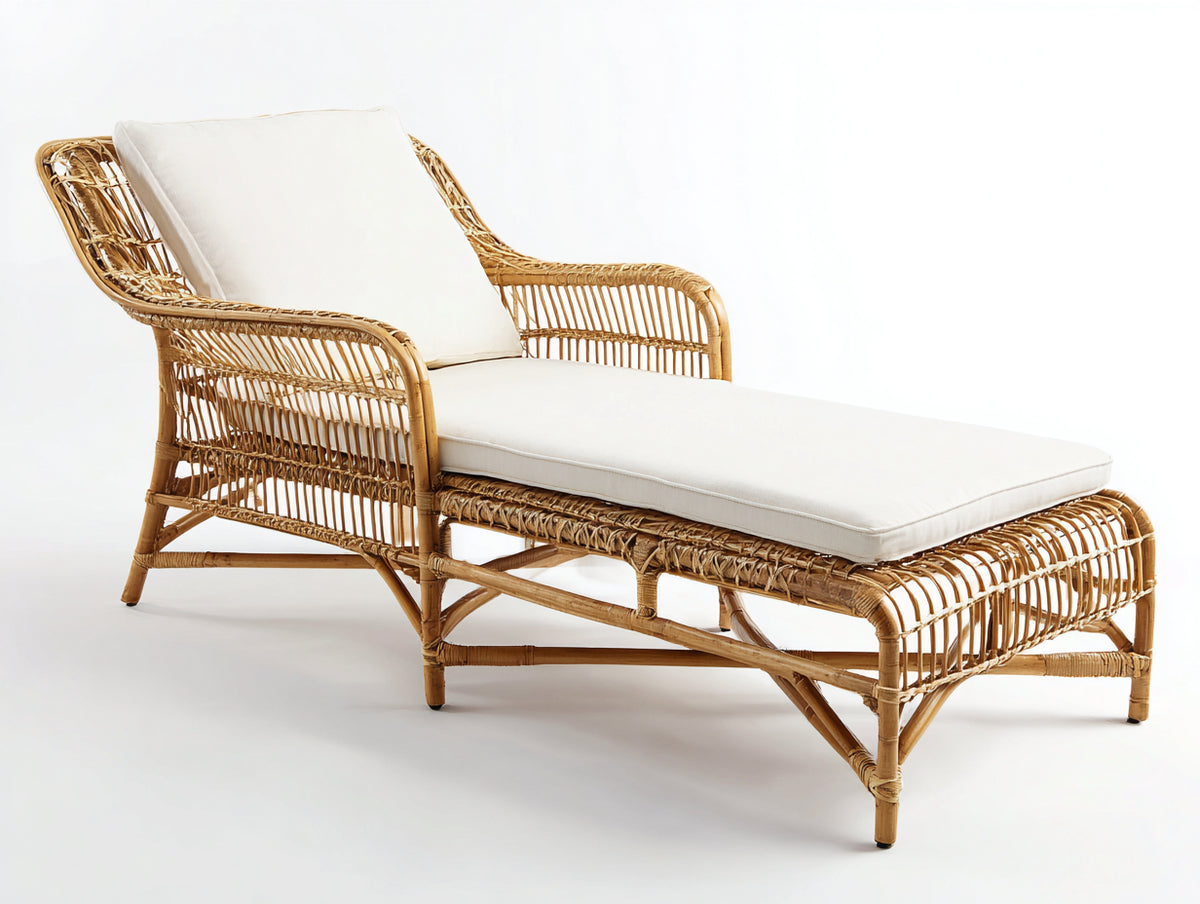 Sonnenliege Rattan 170x75x85 cm - Naturbraun und Creme - geschwungenes Design