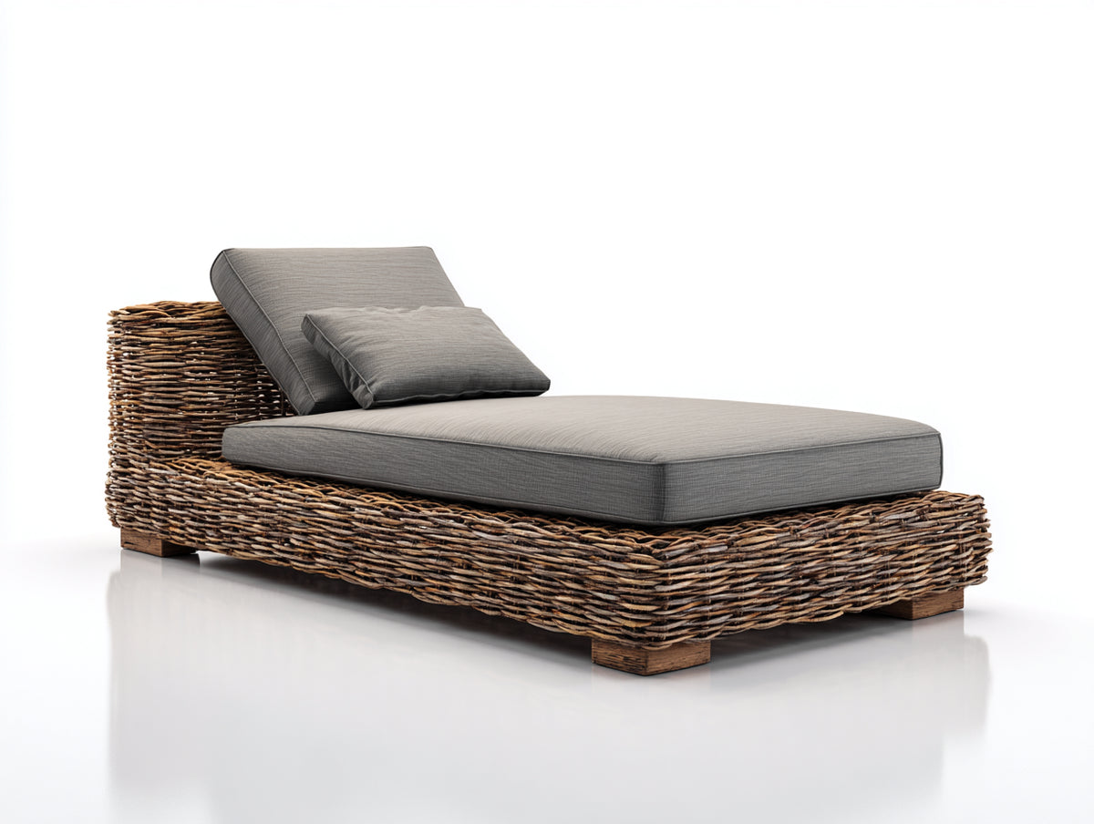 Sonnenliege aus Polyrattan 195 x 80 x 90 cm - Naturbraun - Verstellbares Design im rustikalen Stil