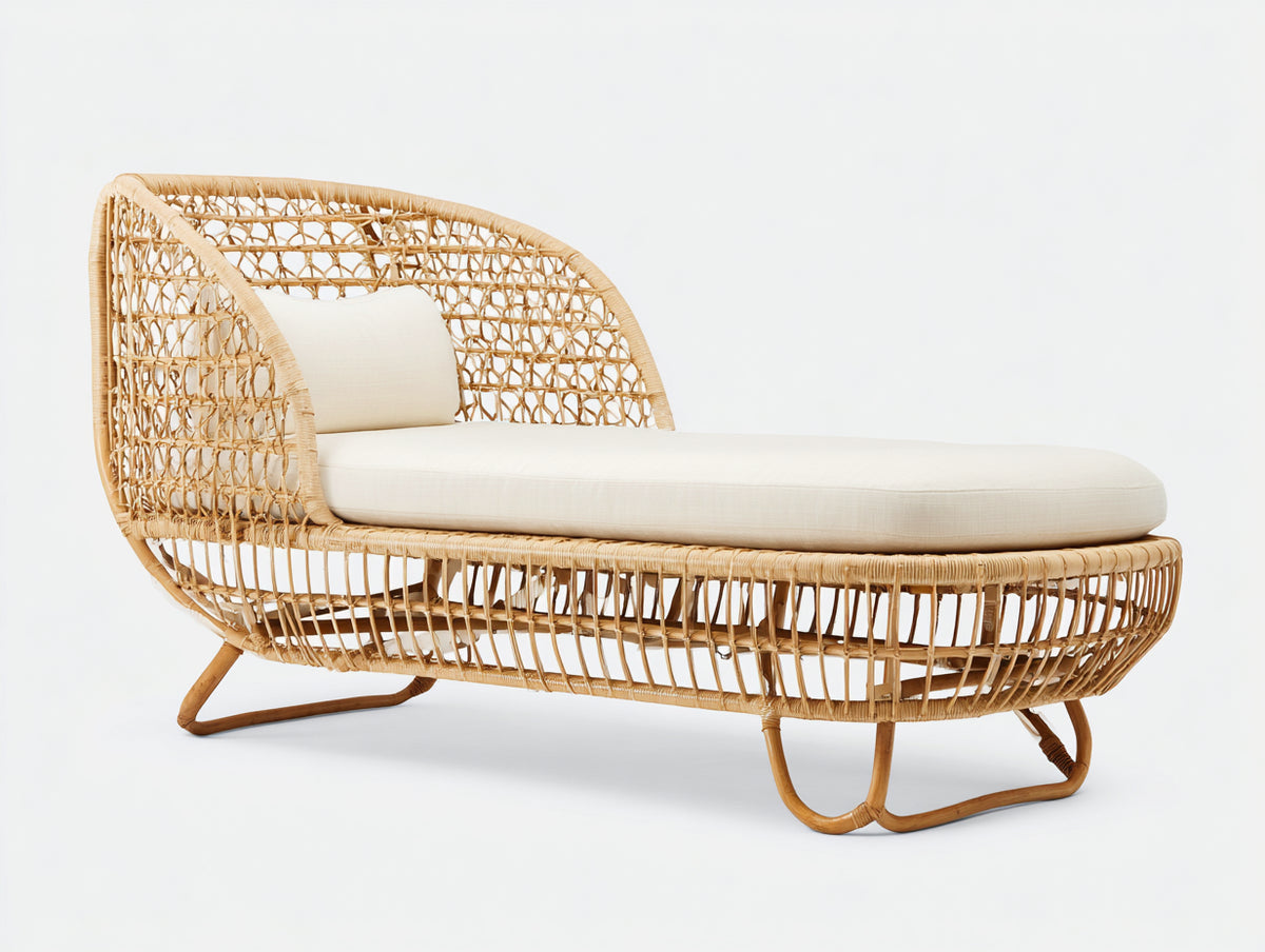 Sonnenliege Rattan 175x78x82 cm - Naturbraun und Creme - mit Armlehnen