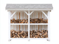 Kaminholzregal 180x55x190 cm - Holz in Weiß-Natur mit Dach - für Garten und Terrasse - Landhausstil