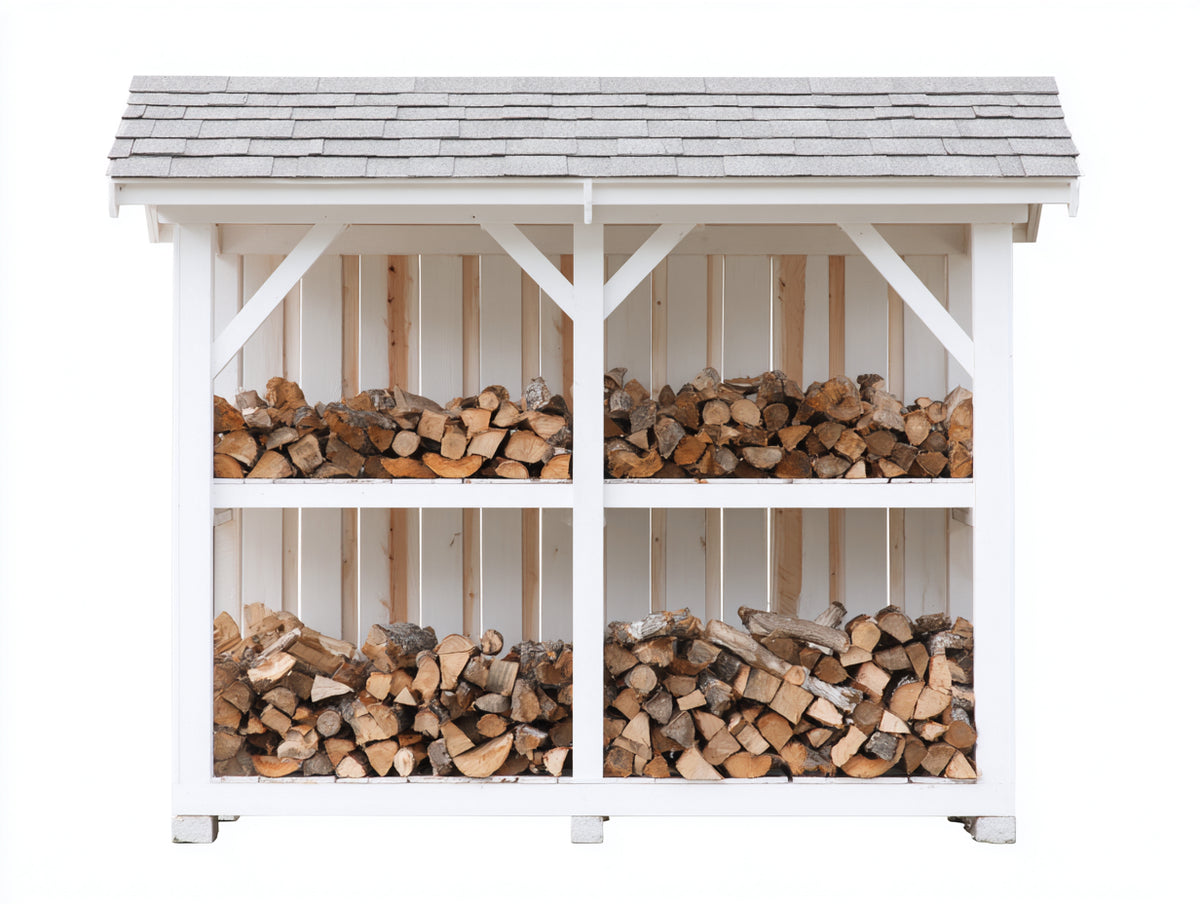 Kaminholzregal 180x55x190 cm - Holz in Weiß-Natur mit Dach - für Garten und Terrasse - Landhausstil