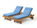 Sonnenliege 2er-Set aus Massivholz 200 x 70 x 90 cm - Natur und Himmelblau - Verstellbare Rückenlehnen mit Rollen